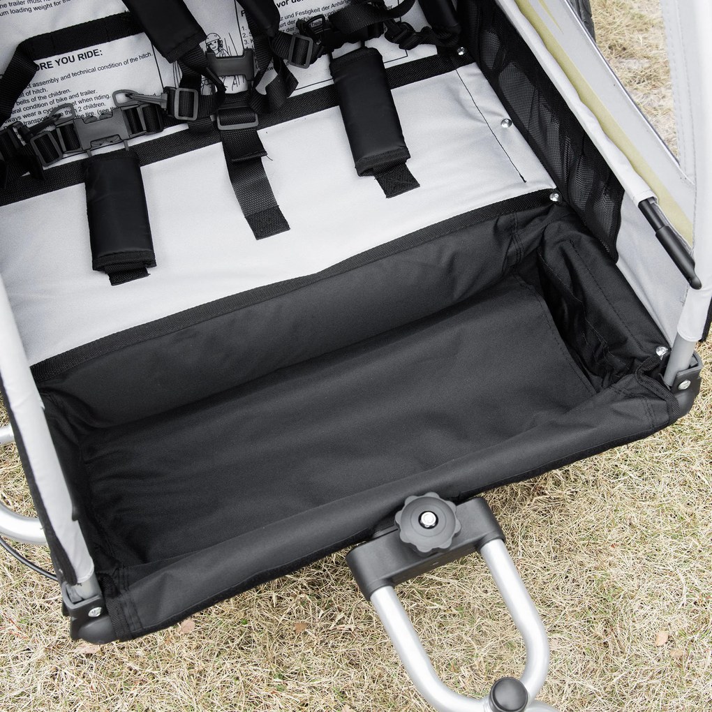 HOMCOM przyczepa rowerowa 2w1 żółta dla 2 dzieci z osłoną przeciwdeszczową i hamulcem | Aosom PL