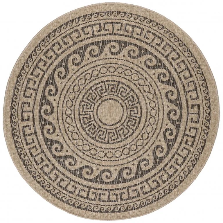 Dywan zewnętrzny okrągły Comilla ornament beżowo-antracytowy 160 cm x 160 cm