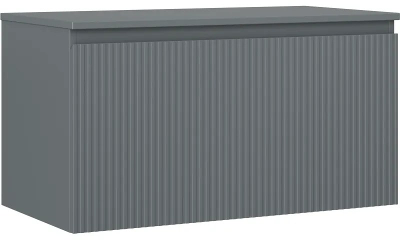 Mexen Rivel szafka łazienkowa podumywalkowa 90 cm z blatem, 1 szuflada, ryflowana , grafit mat - 91A20-09047-1-BFC66