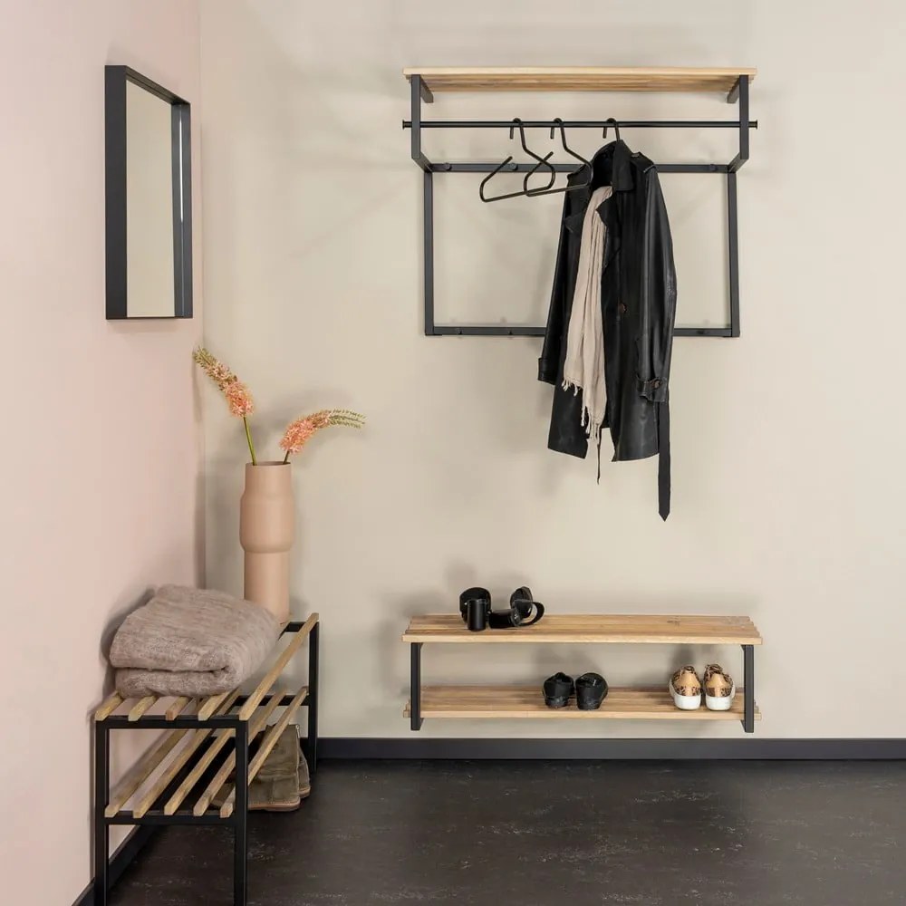 Czarny/w naturalnym kolorze metalowy wieszak ścienny z półką 100 cm Rizzoli – Spinder Design