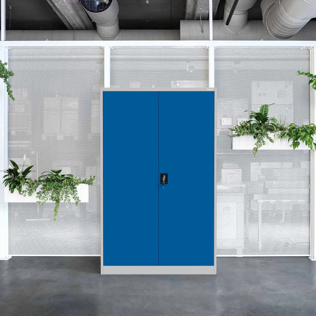 Szafa biurowa metalowa na akta szaro-niebieska JAN II, 1150 x 1850 x 400 mm