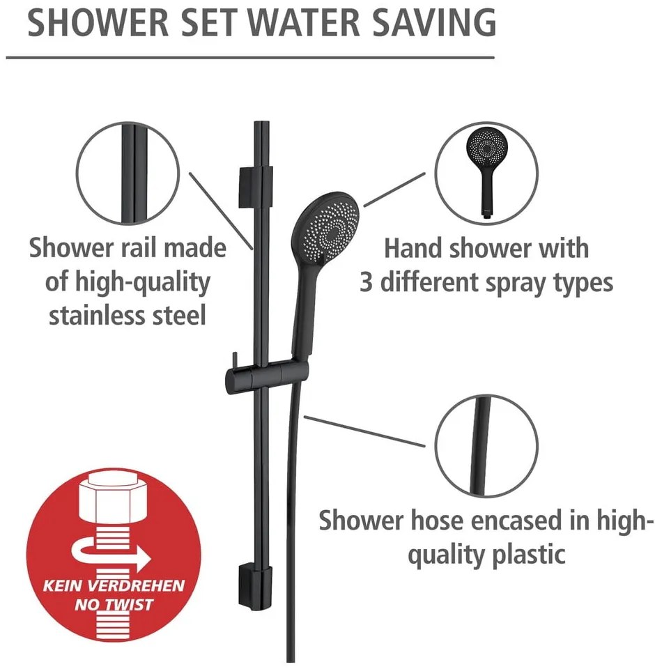 Czarny zestaw prysznicowy ze stali nierdzewnej 70 cm Water Saving – Wenko