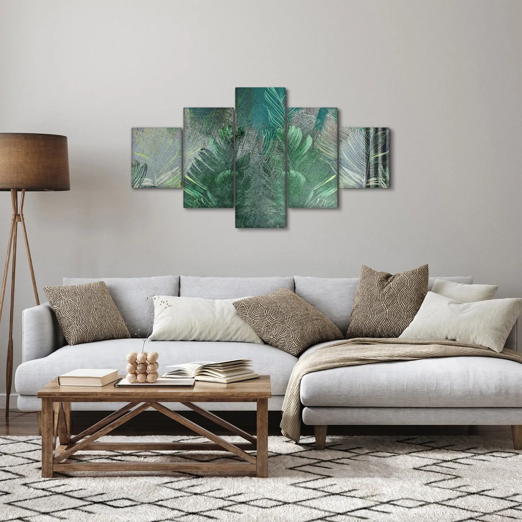 Obraz - Tekstura betonu z liśćmi (125x70 cm)