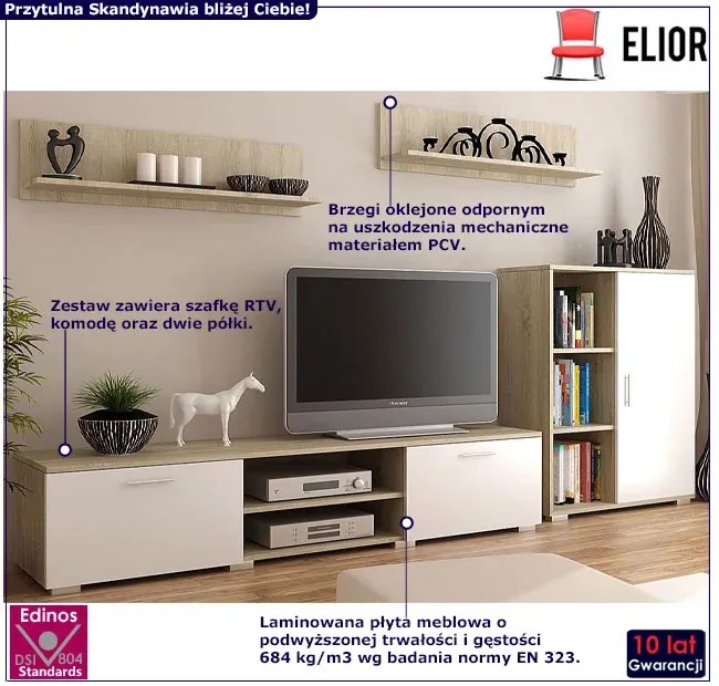 Komplet mebli RTV biały + dąb sonoma M3-B82
