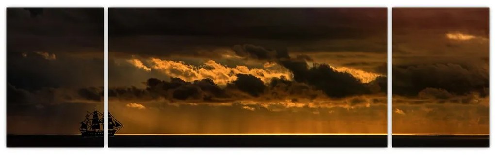 Obraz żaglówki o zachodzie słońca (170x50 cm)