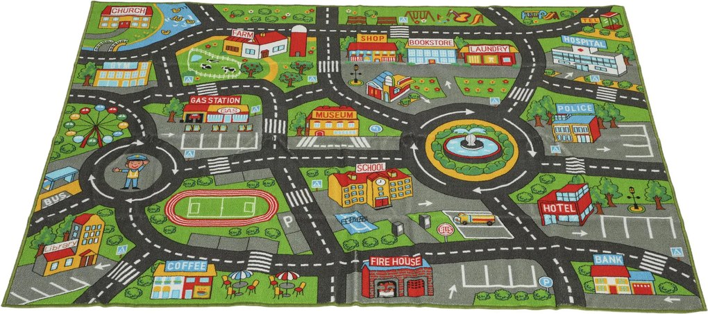 AIYAPLAY Mata do zabawy dla dzieci, mata 200x150x0,5 cm, antypoślizgowa mata z motywem miasta do pokoju dziecięcego | Aosom PL