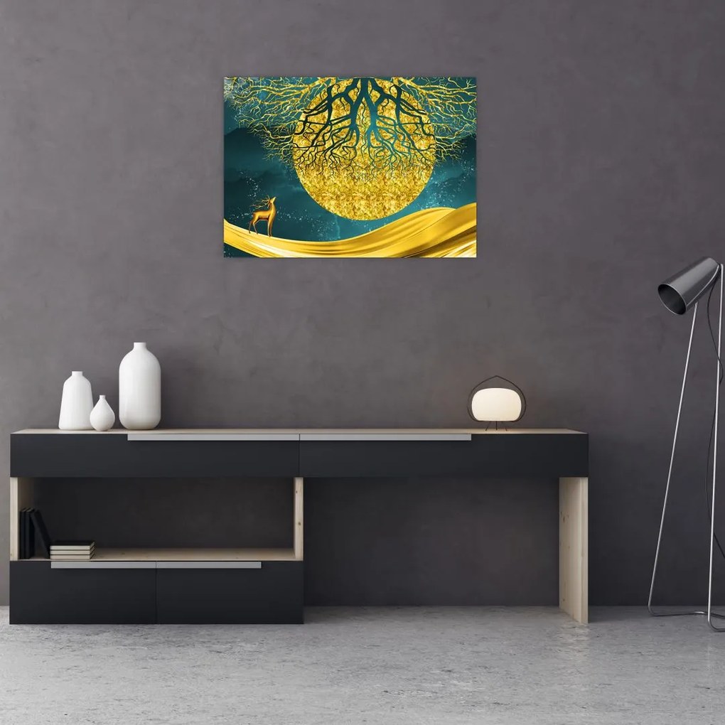 Obraz na szkle - Abstrakcja, złoty krajobraz (70x50 cm)