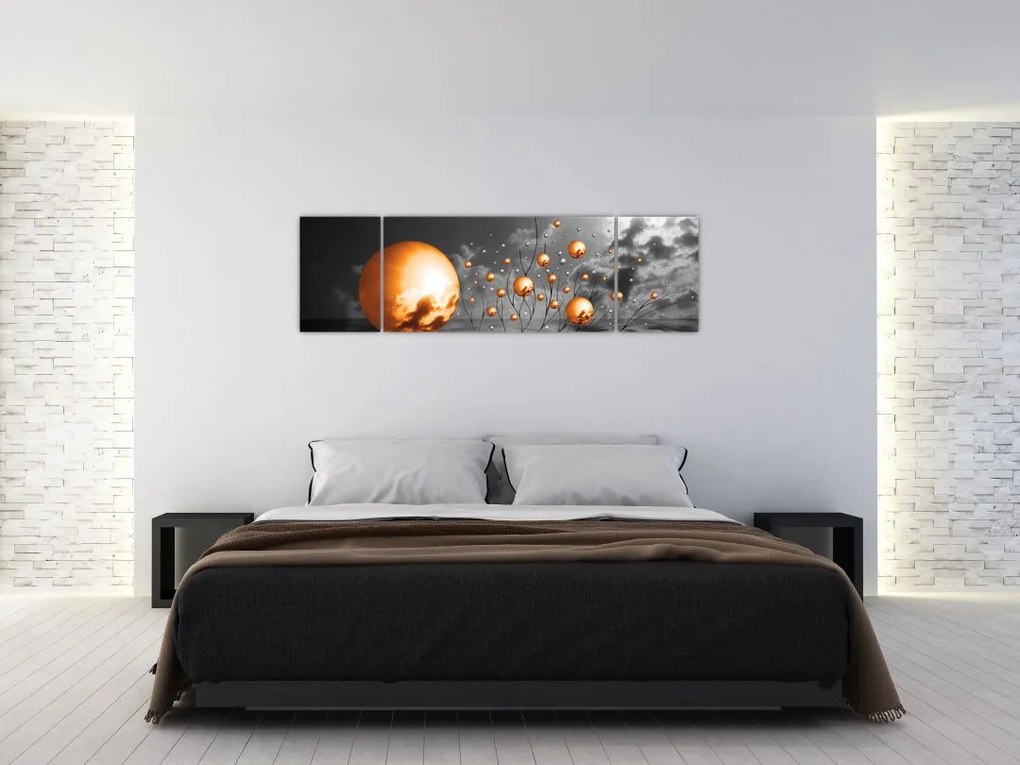 Obraz pomarańczowych abstrakcyjnych kul (170x50 cm)