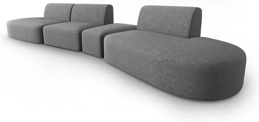 Szara sofa z tkaniny szenilowej prawostronna 428 cm Paolo – Milo Casa