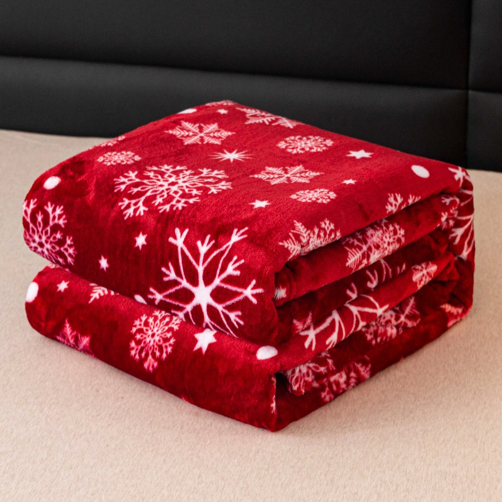 Czerwony świąteczny mikropluszowy koc SNOWFALL Rozmiar: 200 x 220 cm