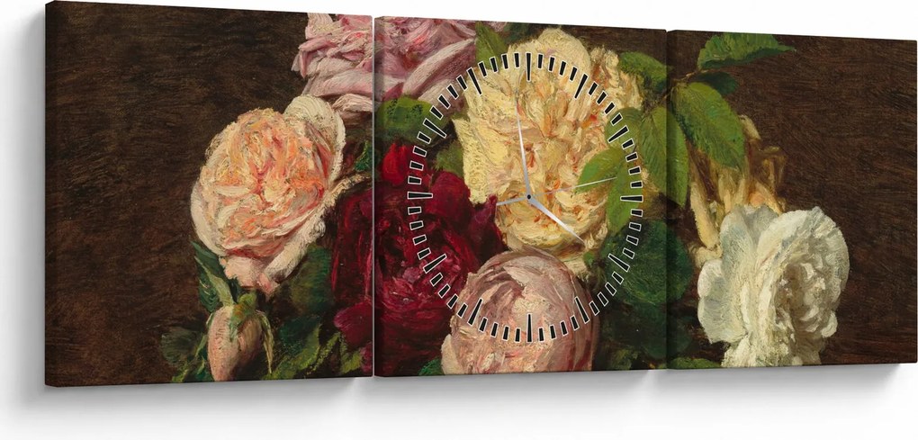 Obraz - Henri Fantin-Latour, Roses de Nice on a Table, reprodukcje (z zegarem) (90x30 cm)