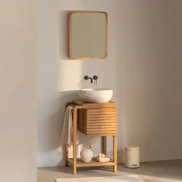 Zestaw Mebli Łazienkowych Z Drewna Tekowego Bradley Nieregularna Z Biały Cementu ↔︎40 - Sklum