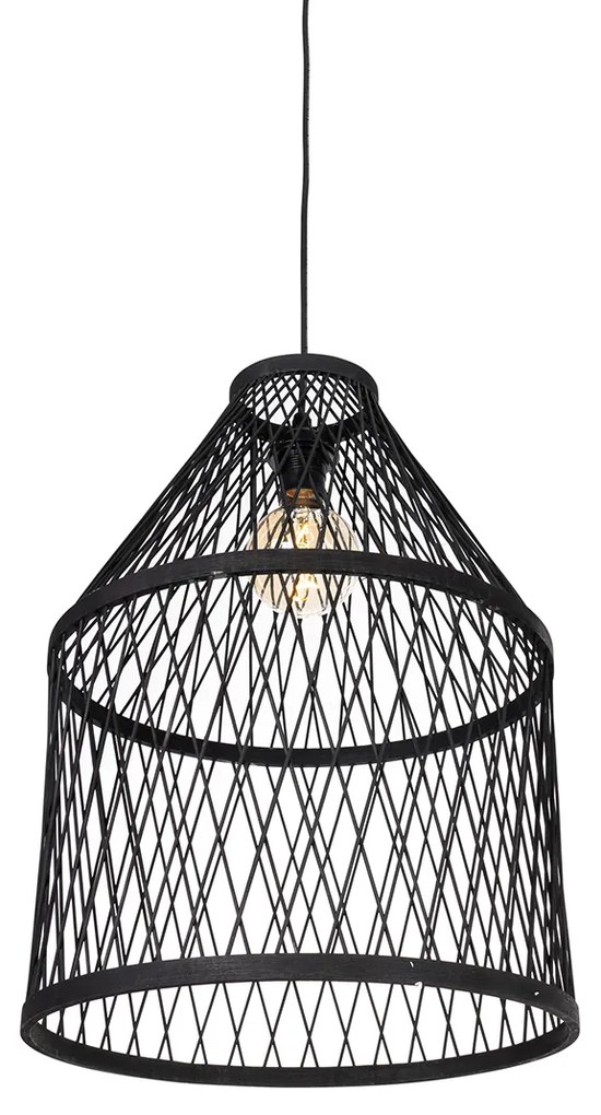 Zewnetrzna Inteligentna lampa wisząca zewnętrzna czarna rattanowa 3-światłowa z LED - Calamus Rustykalny / Vintage Oswietlenie zewnetrzne