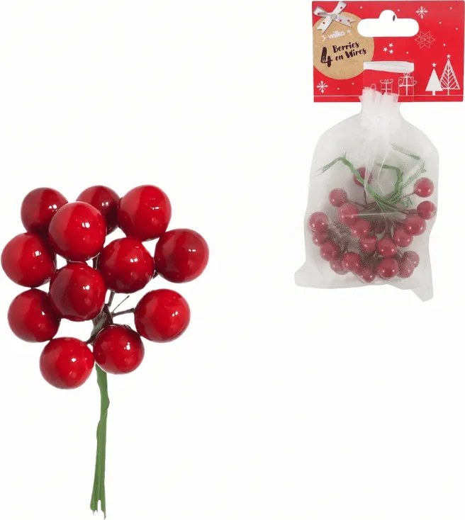 Świąteczna dekoracja na druciku BERRIES 9 cm, czerwona