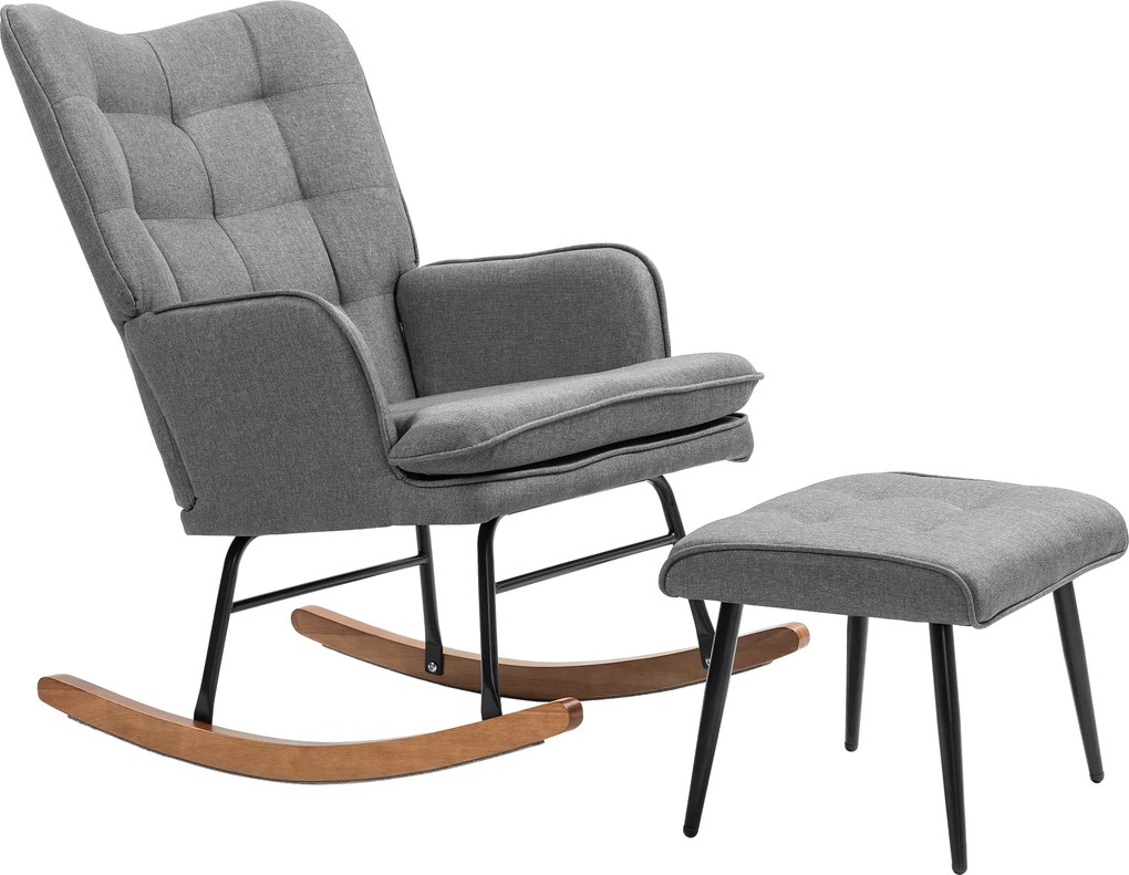 HOMCOM Fotel Bujany z Podnóżkiem, Komfortowy, do 130 kg, Wygląd Lnu, 64x89x90cm, Ciemnoszary