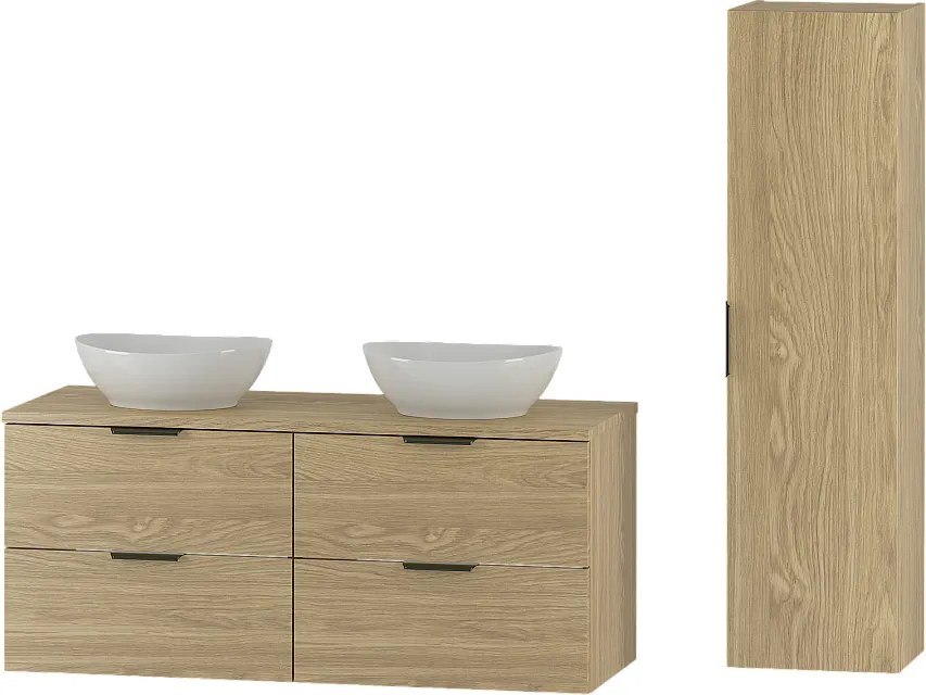 Zestaw do Łazienki 120cm Szafka Blat Umywalka Słupek Słupek Dąb Olejowany Pile