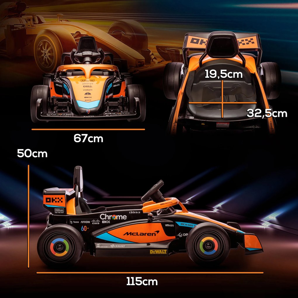 AIYAPLAY Elektryczne Auto Dziecięce, Formula 1 McLaren z Pilotem, Muzyką, dla Dzieci 3-5 Lat, Pomarańczowy