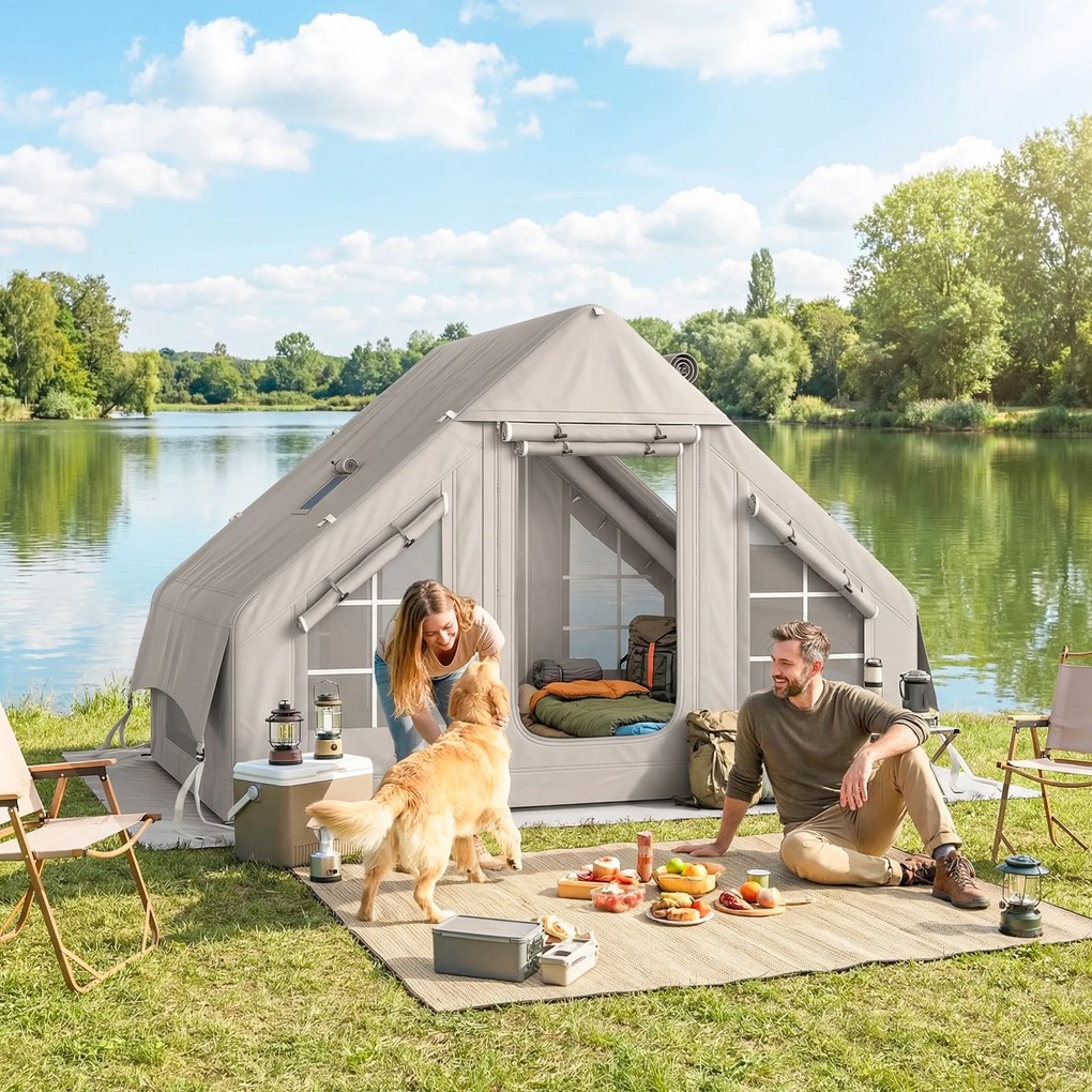 Outsunny Nadmuchiwany Namiot 5-8 Osób Szybki Montaż Wodoodporny 8000 mm Odporność na Wiatr z Pompką Ognioodporne Dachowe Okno | Aosom PL