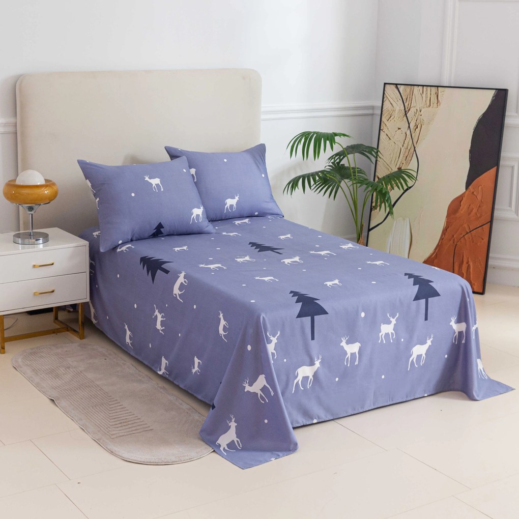 PrzytulneMieszkanie.pl Prześcieradło i poszewka na poduszkę DEER AND TREE Rozmiar: 50 x 70 cm | 140 x 240 cm