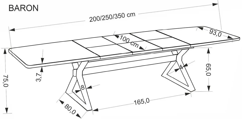 Stół rozkładany BARON 200(350)x100 orzechowy/czarny HALMAR