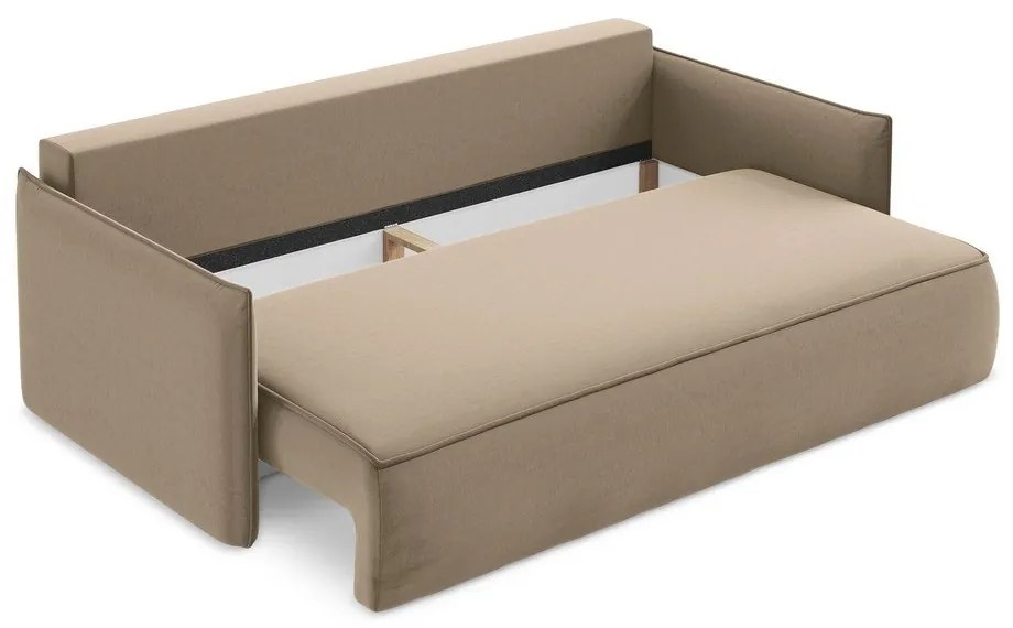 Jasnobrązowa aksamitna rozkładana/ze schowkiem sofa 225 cm Hula – Makamii