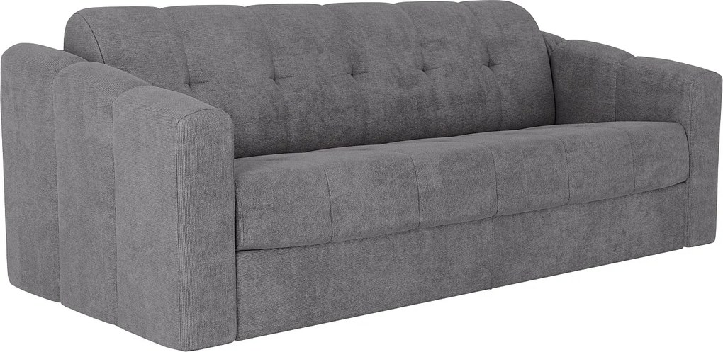 Kanapa 4-osobowa rozkładana typu express z szarej tkaniny teksturowanej - Powierzchnia spania na szerokich listwach 160 cm - Materac 18 cm - DARIELO