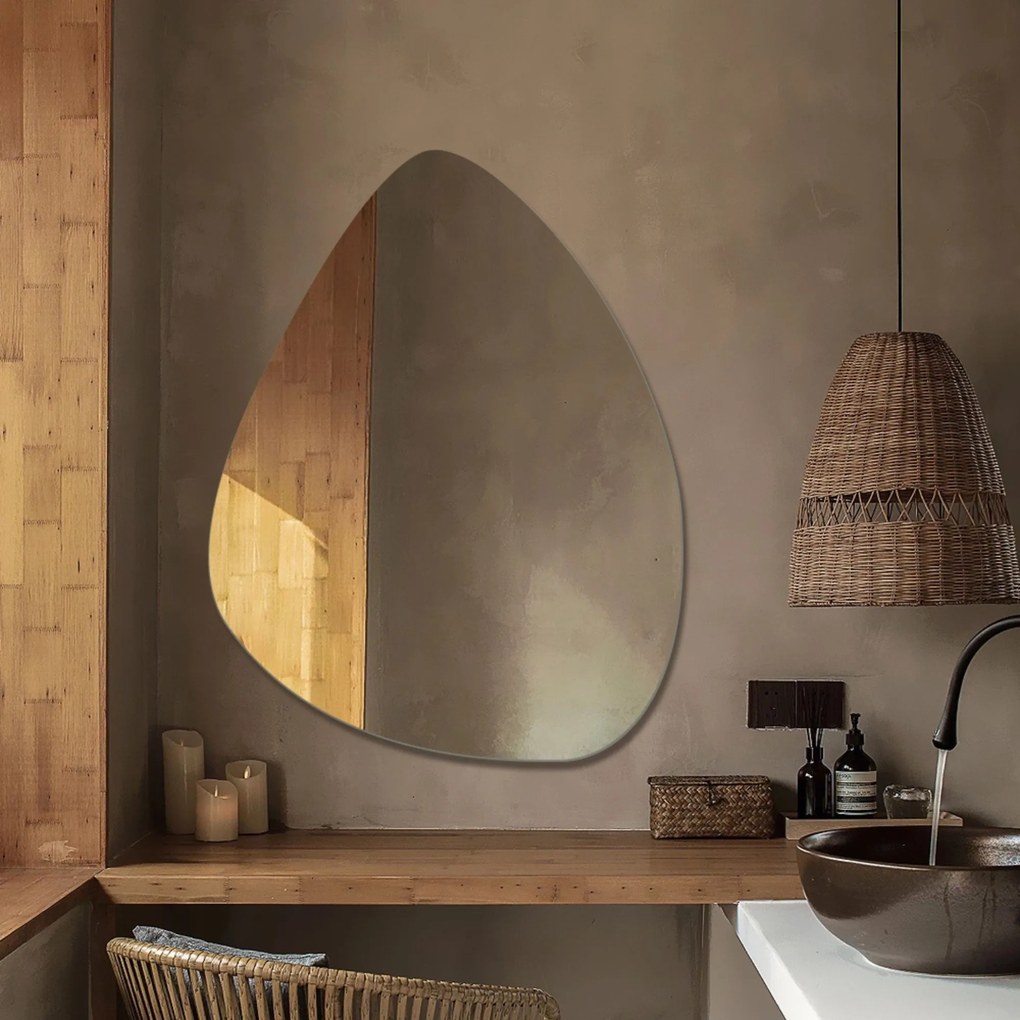 Lustro o nieregularnym kształcie oszlifowane bez podświetlenia DROP | Różny rozmiar | Różne kolory szkła : Kolor tafli szkła - Brązowy, Rozmiar - 100 x 75 cm