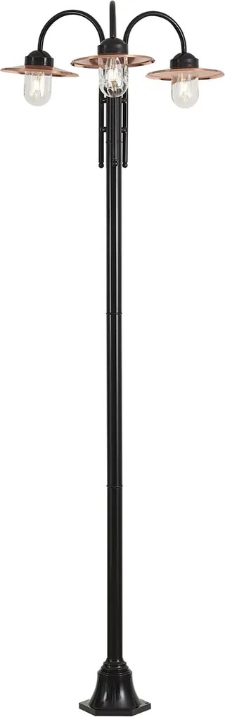 Nowoczesna lampa zewnętrzna czarna z miedzią 235 cm 3-źródła światła IP44 - Kansas