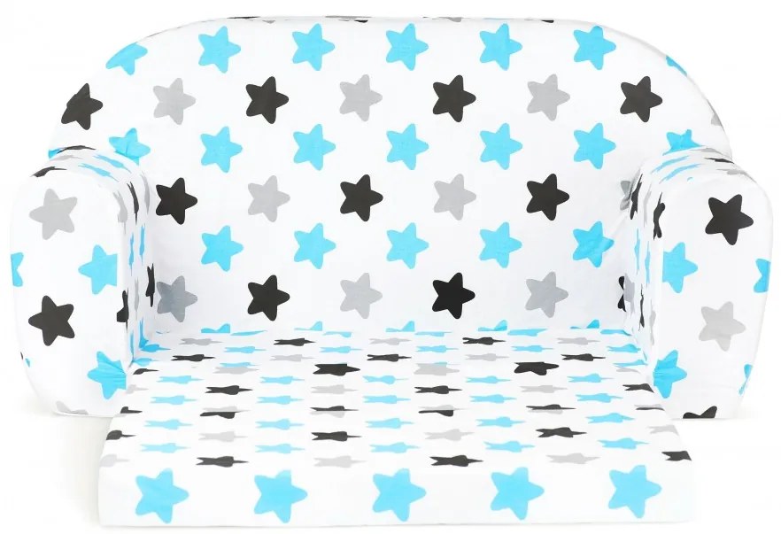 Mini sofka dla dzieci, piankowa 77x35cm rozkładana - niebiesko szaro czarne pierniki