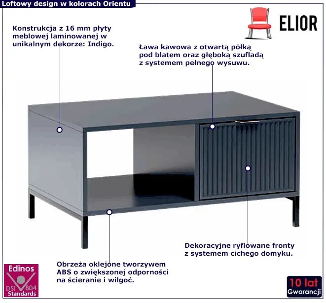 Granatowy stolik kawowy z lamelami C5-Z02