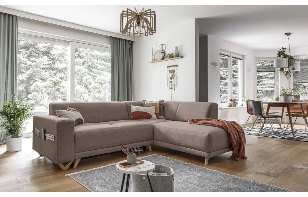 Brązowy rozkładany/ze schowkiem narożnik (prawostronny/w kształcie litery L) Classy Sophie – Miuform