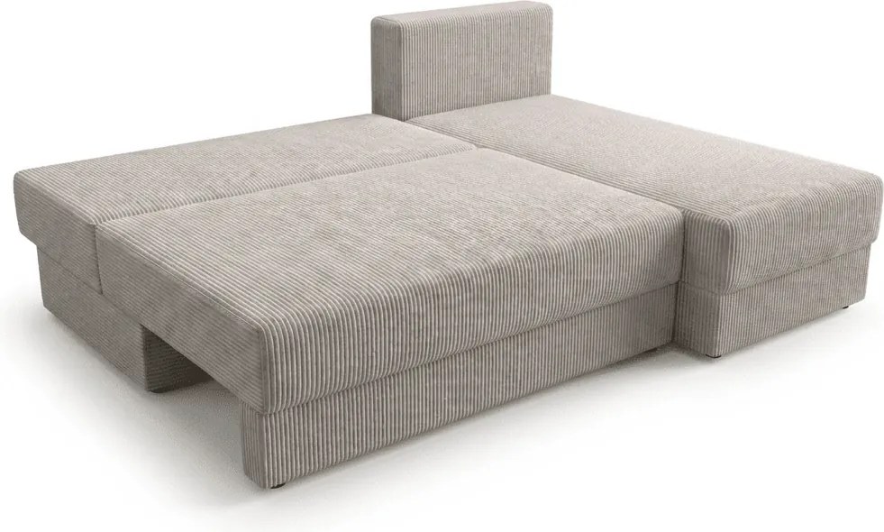 Rozkładana dwustronna sofa narożna w kształcie L TAVERO SLIM 201x140 cm, jasnobeżowa