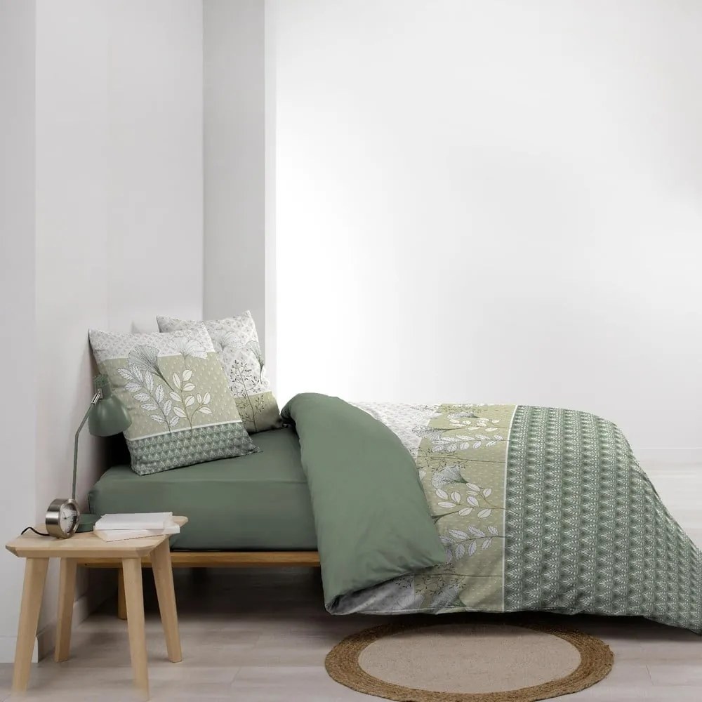 Biało-zielona bawełniana pościel dwuosobowa 240x220 cm Poetine – douceur d'intérieur