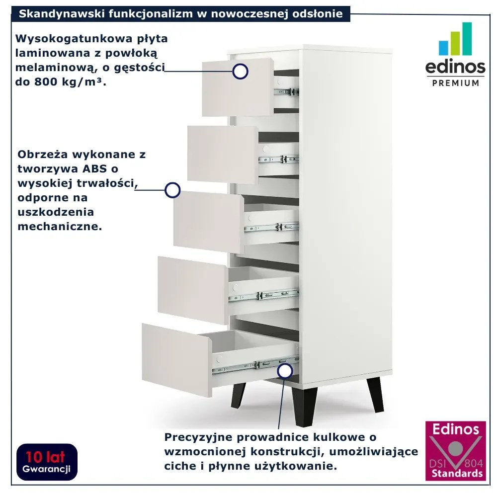 Komoda skandynawska z 5 szufladami biały + kaszmir B7-A91