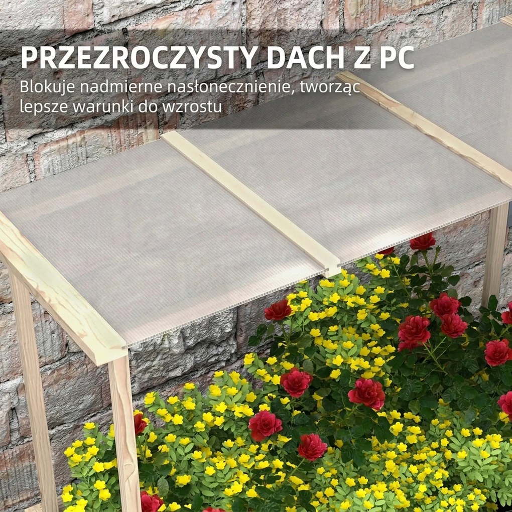Outsunny Wysokie Łóżko Ogrodowe Drewniane z Tunel Foliowy Skrzynia na Rośliny 110x60x152cm Naturalne | Aosom PL