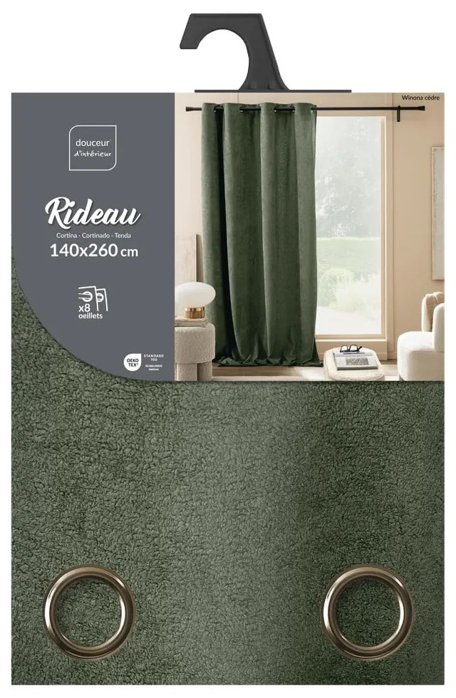 Zielona zasłona z materiału bouclé 140x260 cm Winona – douceur d'intérieur