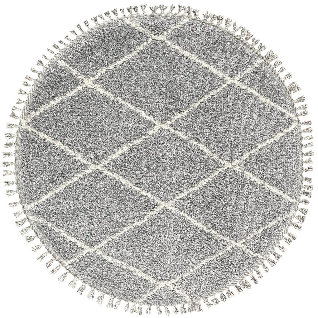 Dywan shaggy Blake romby jasny szary koło 195 cm x 195 cm