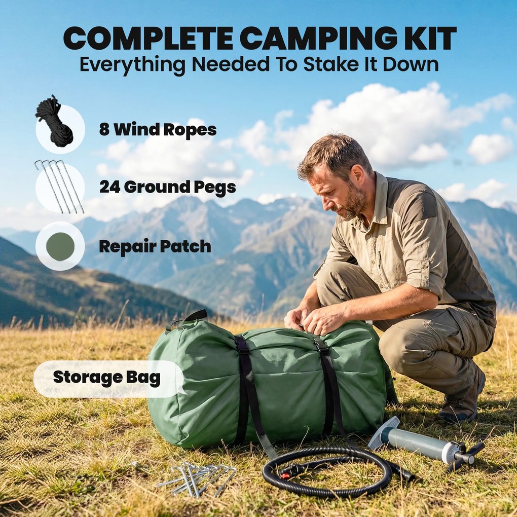 Outsunny Nadmuchiwany Namiot 8-10 Osób Szybki Montaż 4-Sezonowy Wodoodporny Odporny na Zarysowania z Otworem na Piecyk i Świetlikami | Aosom PL