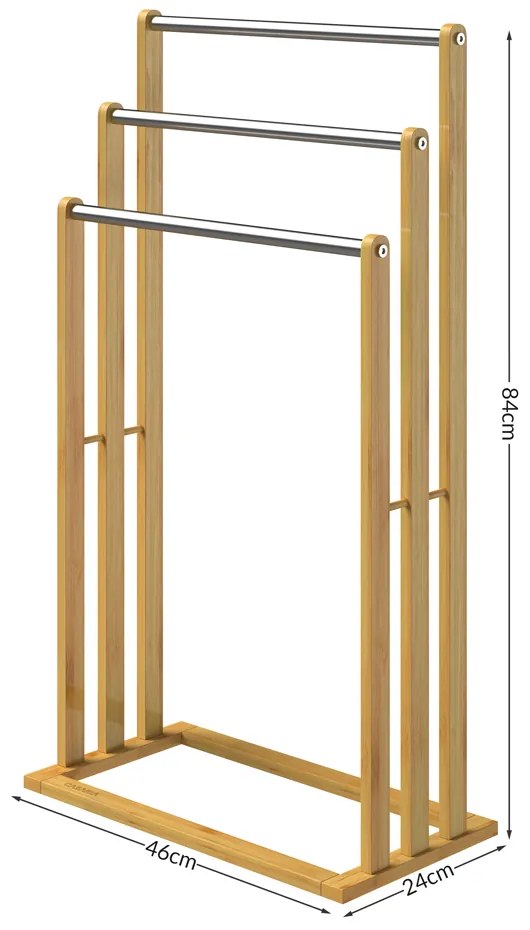 Stojak na ręczniki RUBBY z metalowymi rurkami, 46x24x84cm, brąz/srebrna Casaria