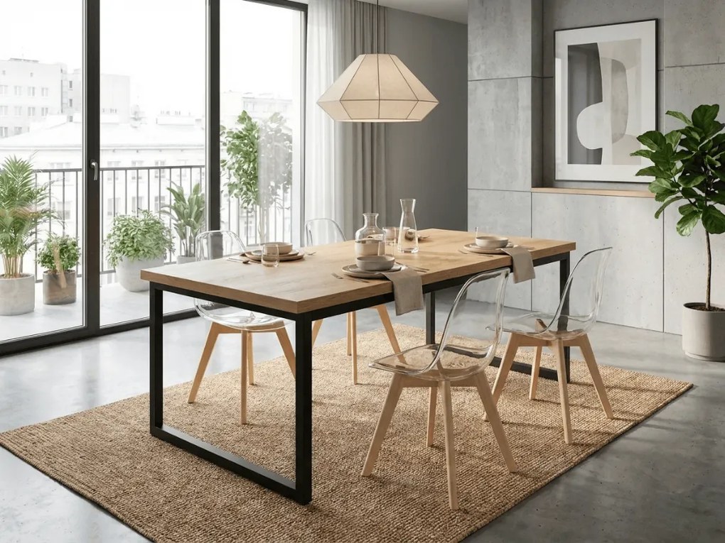 Transparentne krzeslo KITO z bukowymi nogami