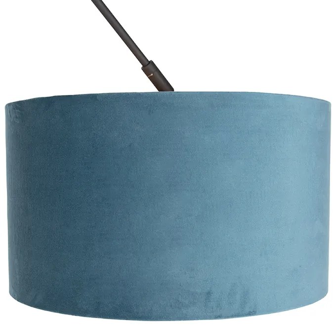 Lampa wisząca czarna z niebieskim aksamitnym kloszem ze złotem 35 cm - Blitz klasyczny/Antyczny Oswietlenie wewnetrzne