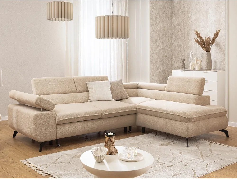 Beżowy narożnik z tkaniny szenilowej (prawostronny/w kształcie litery L) Marbeya – Ropez