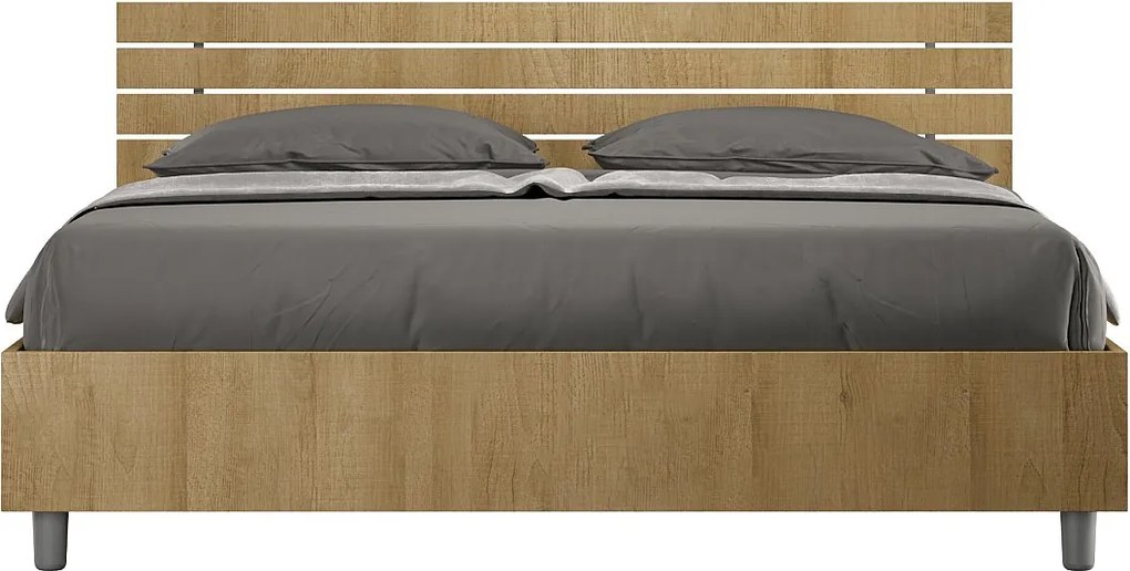 Łóżko Ankel dwuosobowe ze schowkiem, 160x200 cm, zagłówek prosty z listwami dębowymi