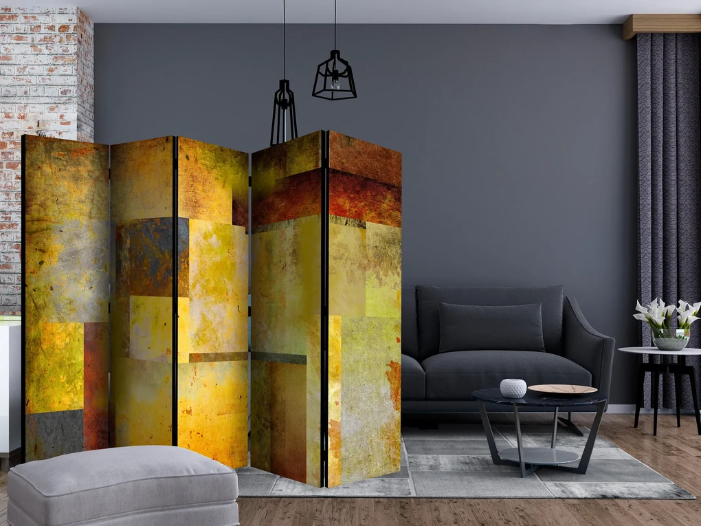 Parawan dwustronny Abstrakcje 225x172 cm 5-częściowy żółty ARTGEIST B