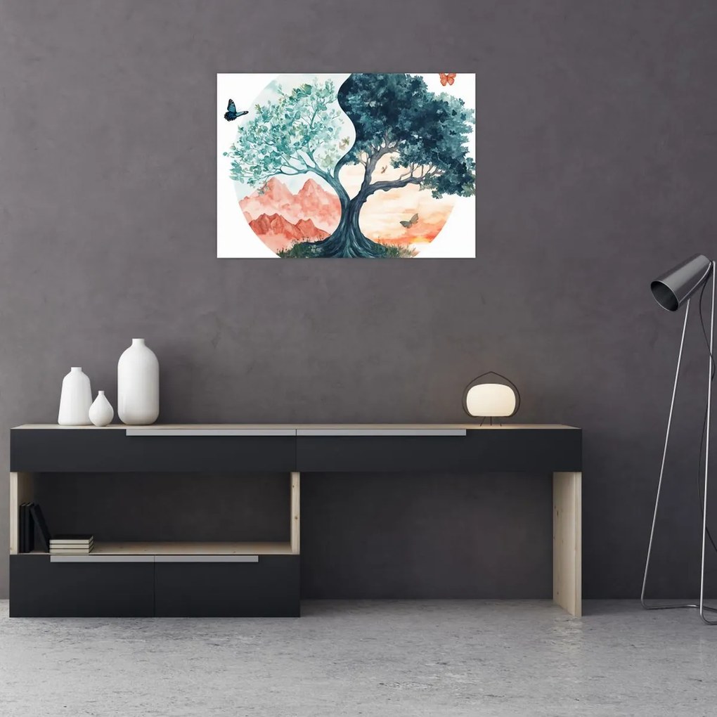 Obraz – Akwarelowe drzewo pełne życia (70x50 cm)
