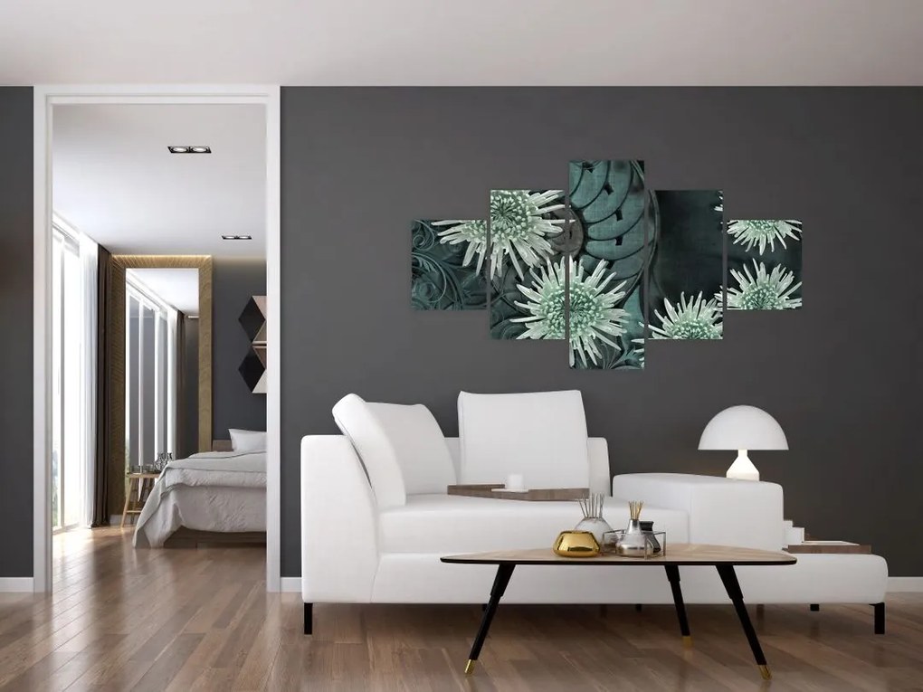 Obraz - Zielone kwiaty (125x70 cm)