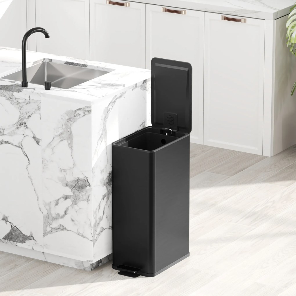HOMCOM Kosz na Śmieci 20L, Pokrywka Soft-Close, Miejsce na Dezodorant, Odporna na Odciski Palców Stal Nierdzewna, Czarny | Aosom PL