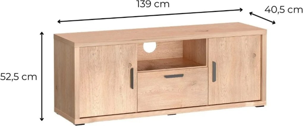 Szafka RTV stojąca BRESSO 139 cm do Salonu pod Telewizor z 1 Szufladą - Dąb