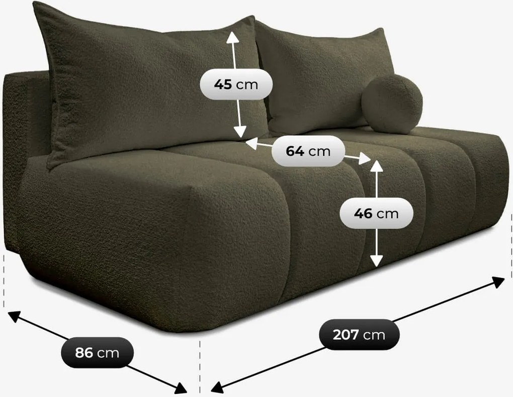 Sofa z Funkcją Spania SARIA Oliwkowa Boucle Nowoczesna
