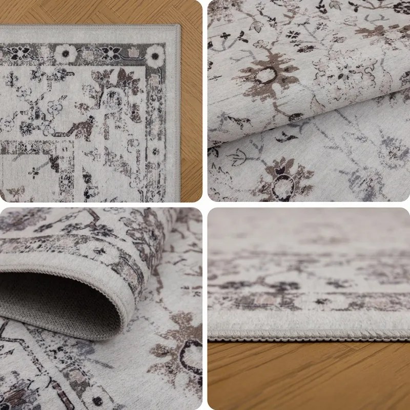 Dywan vintage INKA Floral z Efektem Postarzenia Kremowy 80 cm x 150 cm